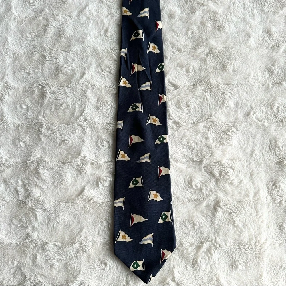 Vintage Gap Necktie Mens Navy Silk Nautical Flags Sailing Boat Coastal Preppy